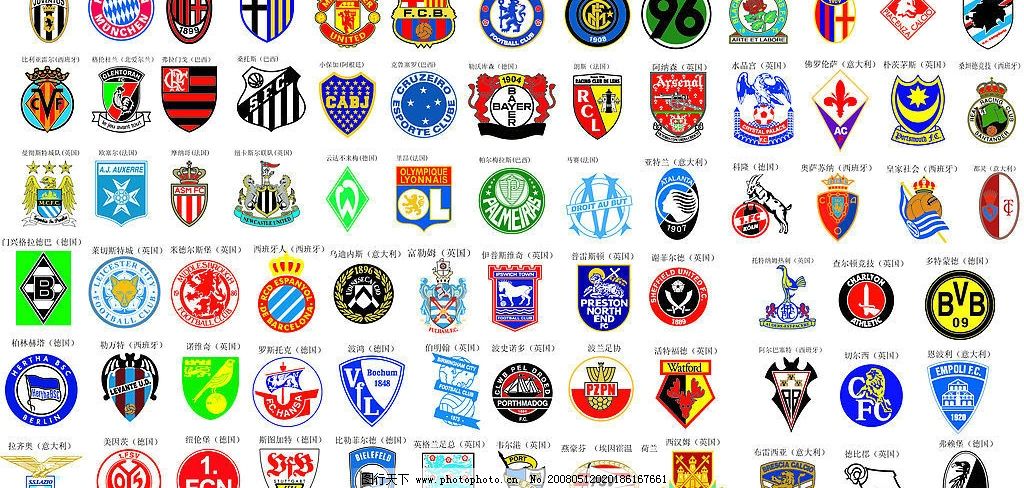 欧洲足球俱乐部72个标识图片