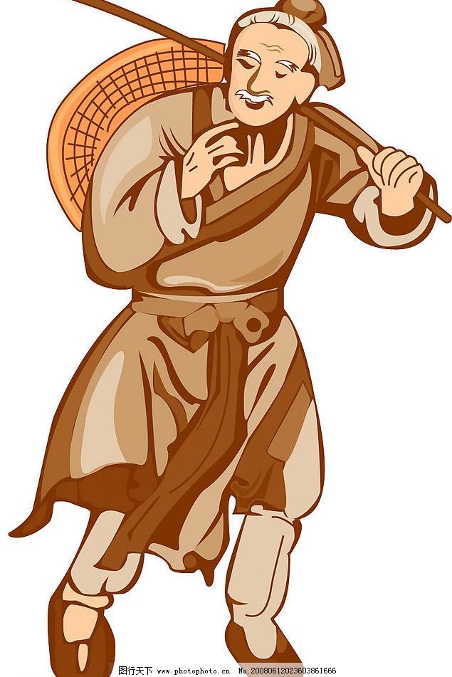 矢量人物-扁担老头图片